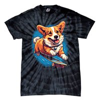 Retro Skateboarding Corgi Dog Skateboard Gift Tie-Dye T-Shirt