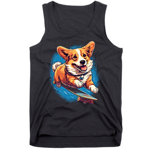 Retro Skateboarding Corgi Dog Skateboard Gift Tank Top