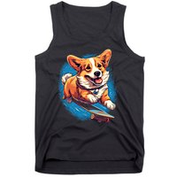 Retro Skateboarding Corgi Dog Skateboard Gift Tank Top