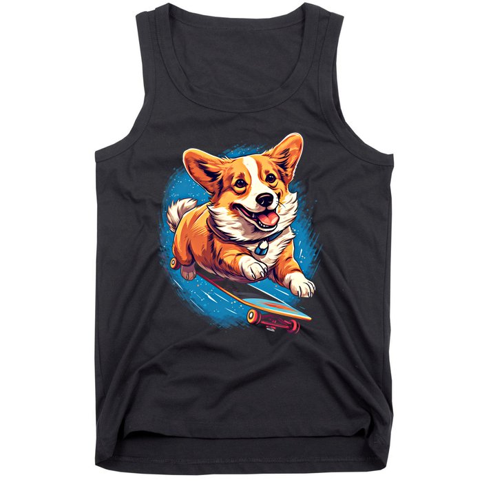 Retro Skateboarding Corgi Dog Skateboard Gift Tank Top