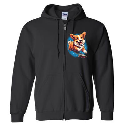 Retro Skateboarding Corgi Dog Skateboard Gift Full Zip Hoodie