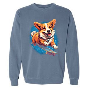 Retro Skateboarding Corgi Dog Skateboard Gift Garment-Dyed Sweatshirt