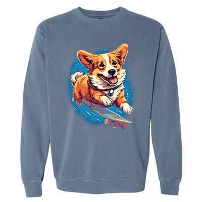 Retro Skateboarding Corgi Dog Skateboard Gift Garment-Dyed Sweatshirt