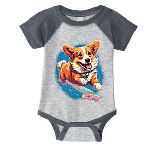 Retro Skateboarding Corgi Dog Skateboard Gift Infant Baby Jersey Bodysuit