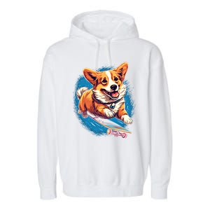 Retro Skateboarding Corgi Dog Skateboard Gift Garment-Dyed Fleece Hoodie