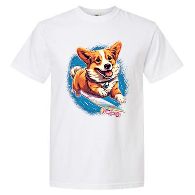 Retro Skateboarding Corgi Dog Skateboard Gift Garment-Dyed Heavyweight T-Shirt