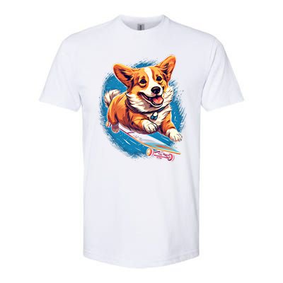 Retro Skateboarding Corgi Dog Skateboard Gift Softstyle CVC T-Shirt