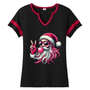 Retro Santa Christmas Blowing Bubble Pin.K Santa Xmas Funny Ladies Halftime Notch Neck Tee