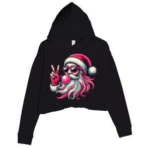 Retro Santa Christmas Blowing Bubble Pin.K Santa Xmas Funny Crop Fleece Hoodie