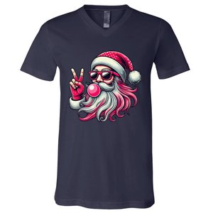 Retro Santa Christmas Blowing Bubble Pin.K Santa Xmas Funny V-Neck T-Shirt