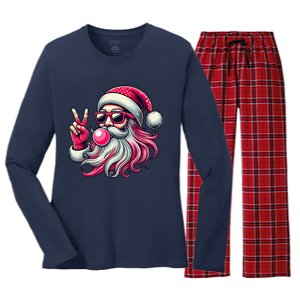 Retro Santa Christmas Blowing Bubble Pin.K Santa Xmas Funny Women's Long Sleeve Flannel Pajama Set 