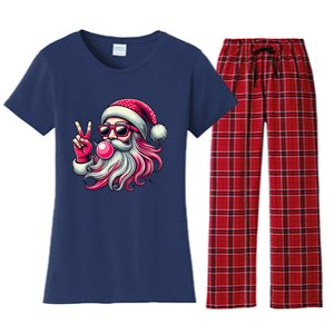 Retro Santa Christmas Blowing Bubble Pin.K Santa Xmas Funny Women's Flannel Pajama Set