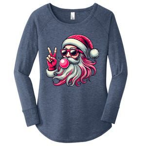 Retro Santa Christmas Blowing Bubble Pin.K Santa Xmas Funny Women's Perfect Tri Tunic Long Sleeve Shirt