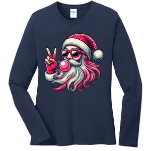 Retro Santa Christmas Blowing Bubble Pin.K Santa Xmas Funny Ladies Long Sleeve Shirt