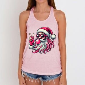 Retro Santa Christmas Blowing Bubble Pin.K Santa Xmas Funny Women's Knotted Racerback Tank