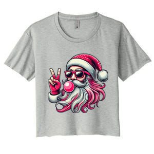 Retro Santa Christmas Blowing Bubble Pin.K Santa Xmas Funny Women's Crop Top Tee