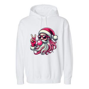 Retro Santa Christmas Blowing Bubble Pin.K Santa Xmas Funny Garment-Dyed Fleece Hoodie