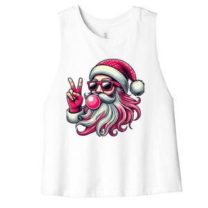 Retro Santa Christmas Blowing Bubble Pin.K Santa Xmas Funny Women's Racerback Cropped Tank