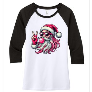 Retro Santa Christmas Blowing Bubble Pin.K Santa Xmas Funny Women's Tri-Blend 3/4-Sleeve Raglan Shirt