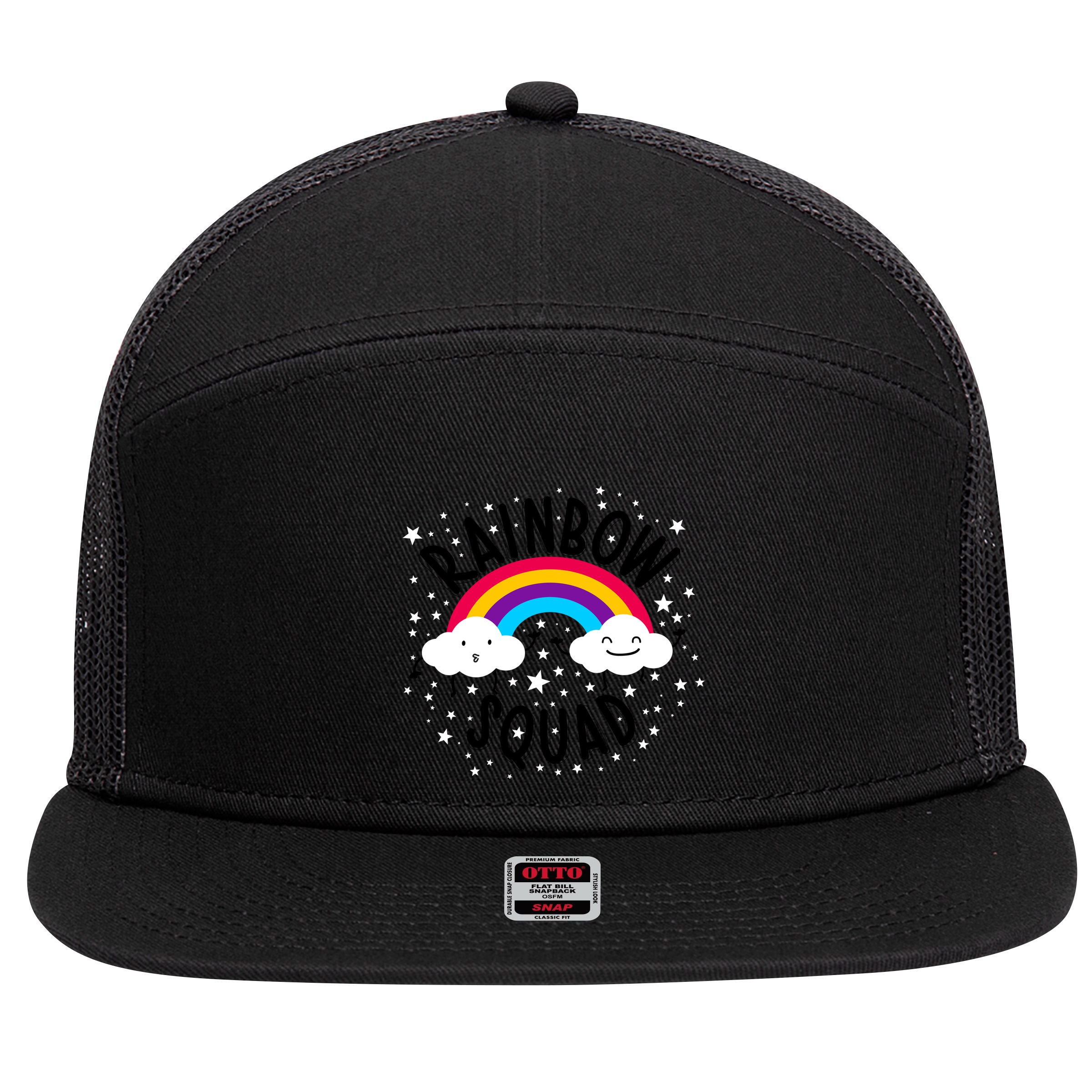 Rainbow Squad Cute Funny Cloud Sky Stars 7 Panel Mesh Trucker Snapback Hat