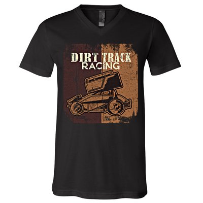 Retro Sprint Car Dirt Track Racing Race Motorsport Fan Gift V-Neck T-Shirt
