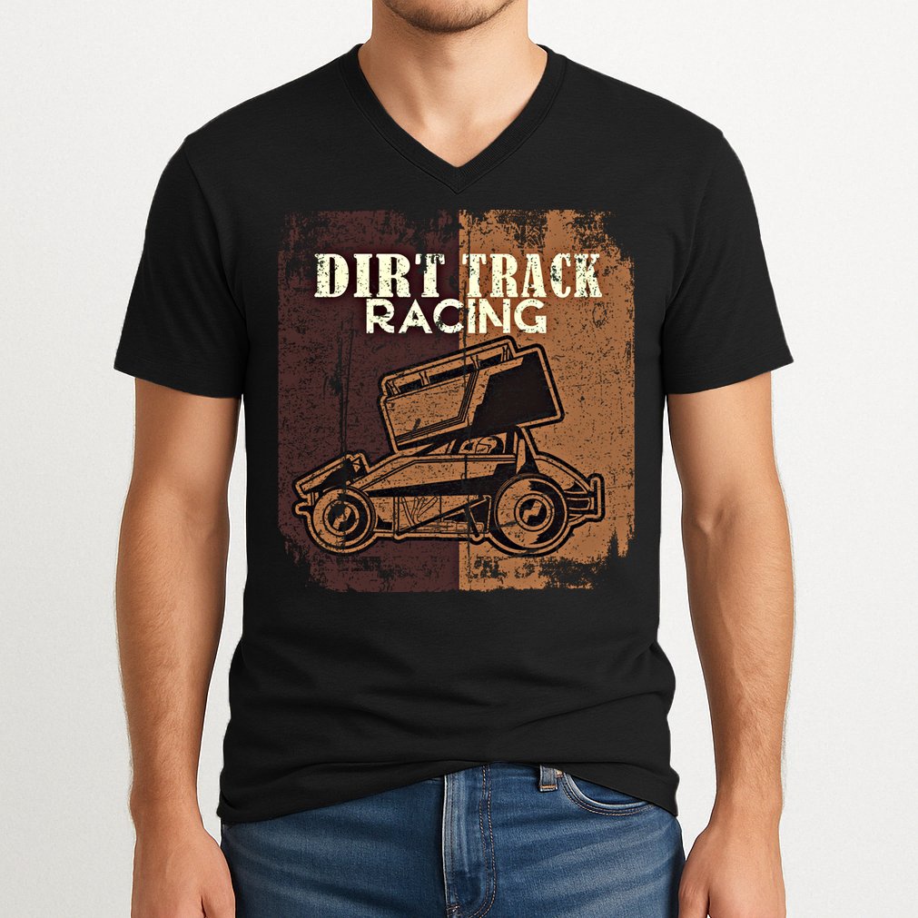 Retro Sprint Car Dirt Track Racing Race Motorsport Fan Gift V-Neck T-Shirt