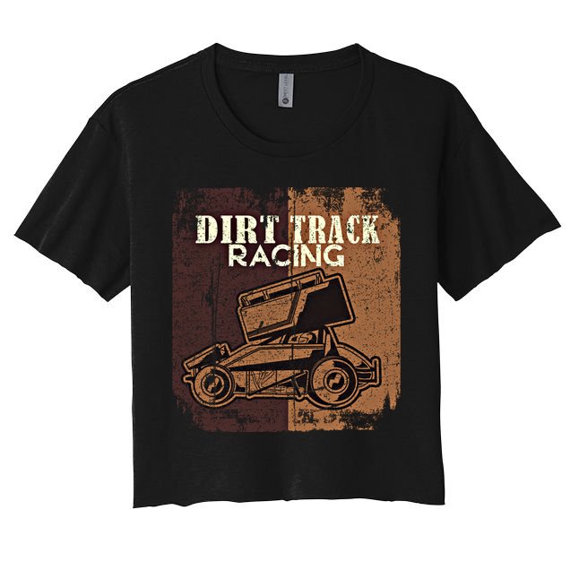 Retro Sprint Car Dirt Track Racing Race Motorsport Fan Gift Women's Crop Top Tee