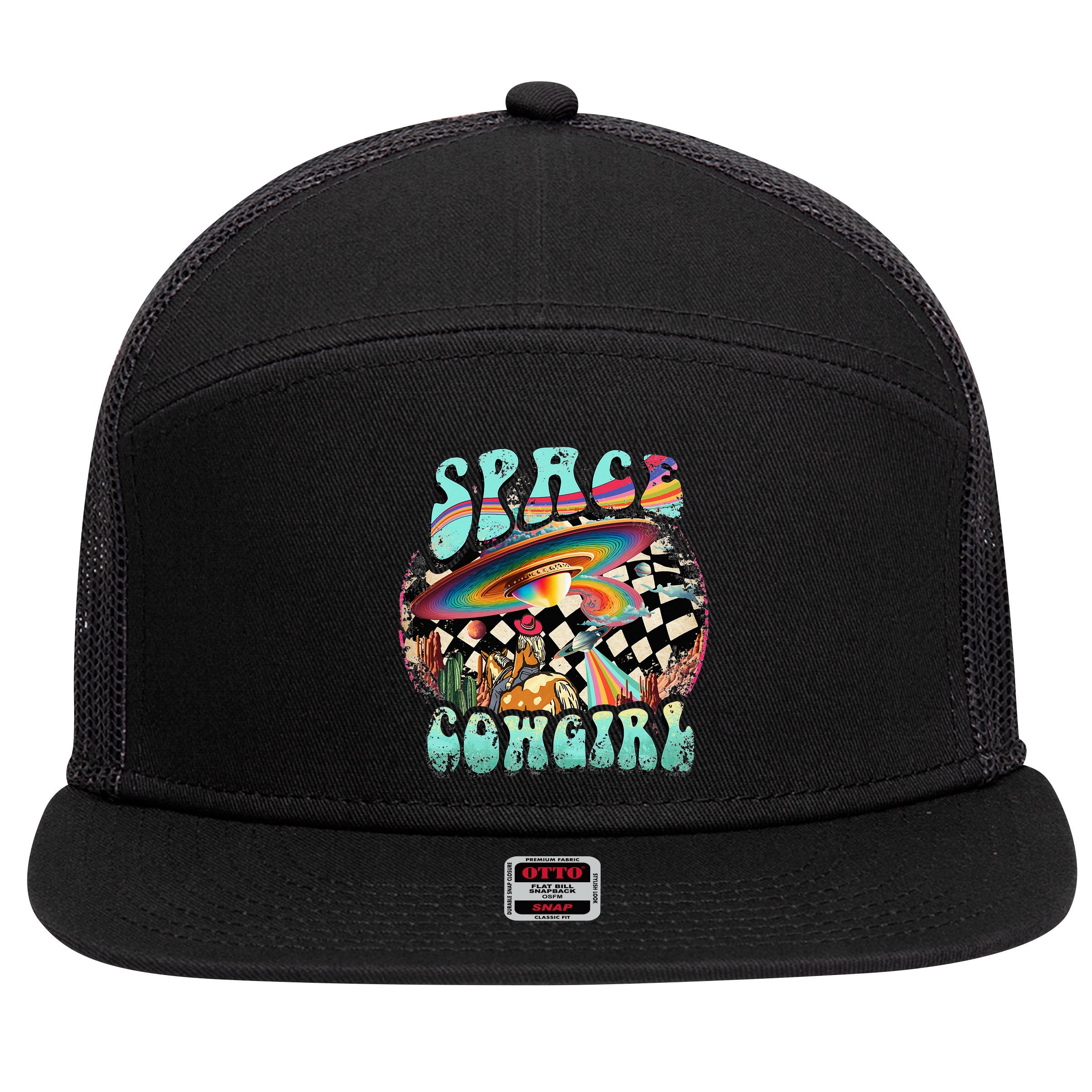Rodeo Space Cow Yeehaw Retro Cow Country 7 Panel Mesh Trucker Snapback Hat