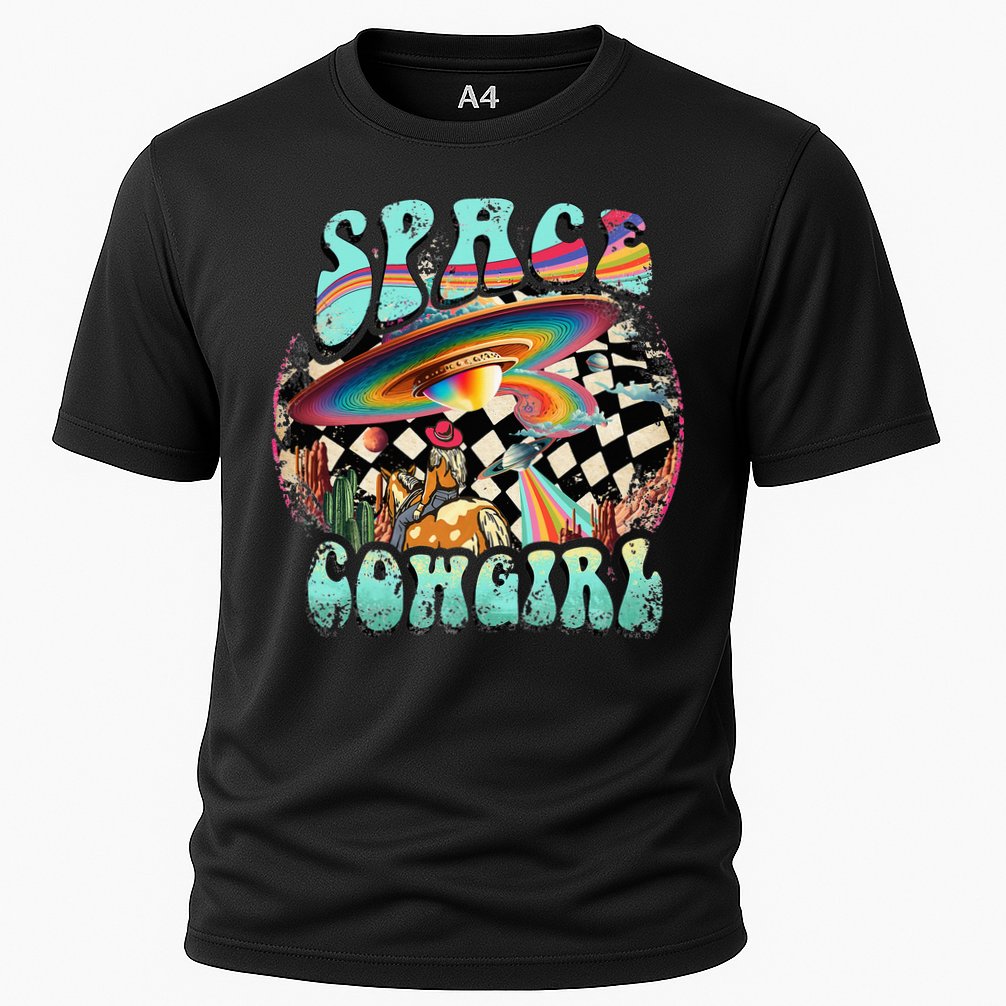 Rodeo Space Cow Yeehaw Retro Cow Country Cooling Performance Crew T-Shirt