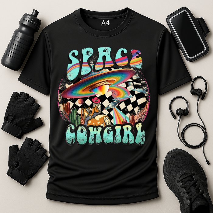 Rodeo Space Cow Yeehaw Retro Cow Country Cooling Performance Crew T-Shirt