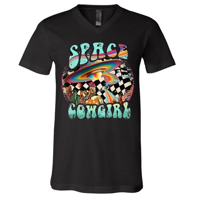 Rodeo Space Cow Yeehaw Retro Cow Country V-Neck T-Shirt