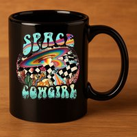 Rodeo Space Cow Yeehaw Retro Cow Country 11oz C Handle Ceramic Mug