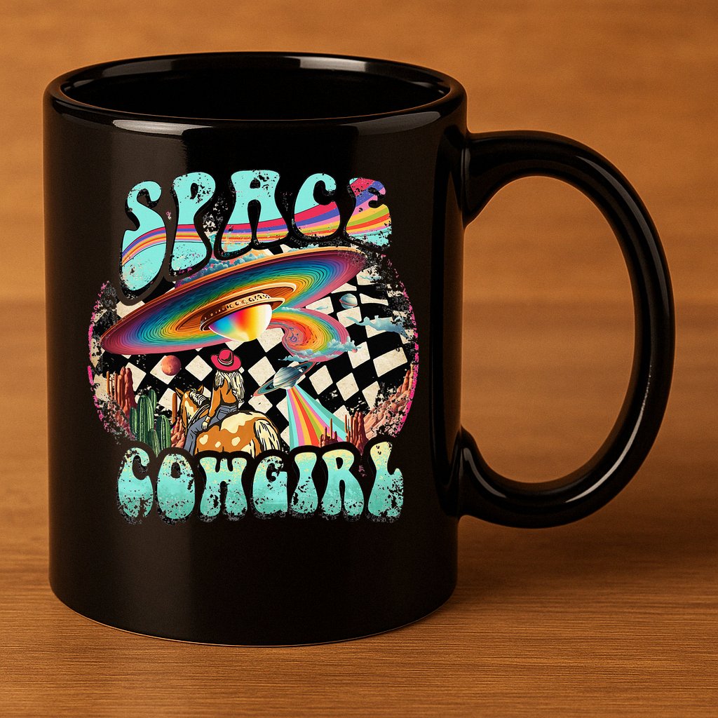 Rodeo Space Cow Yeehaw Retro Cow Country 11oz C Handle Ceramic Mug