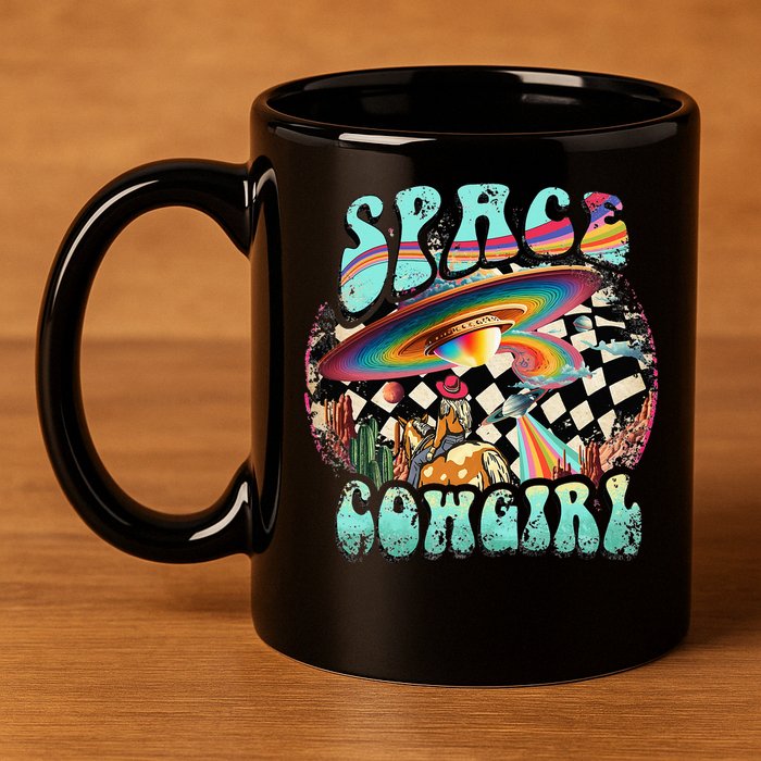 Rodeo Space Cow Yeehaw Retro Cow Country 11oz C Handle Ceramic Mug