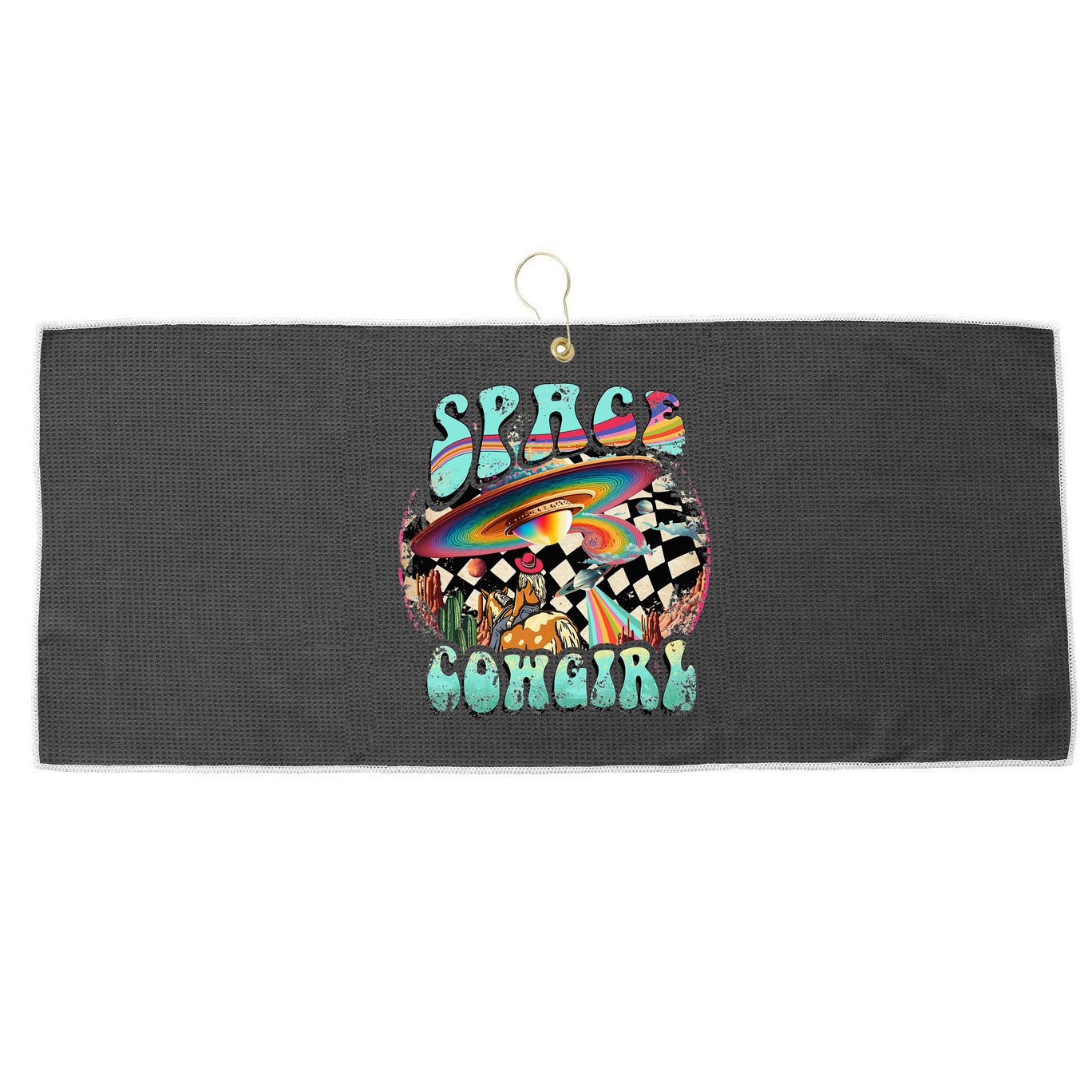 Rodeo Space Cow Yeehaw Retro Cow Country Large Microfiber Waffle Golf Towel
