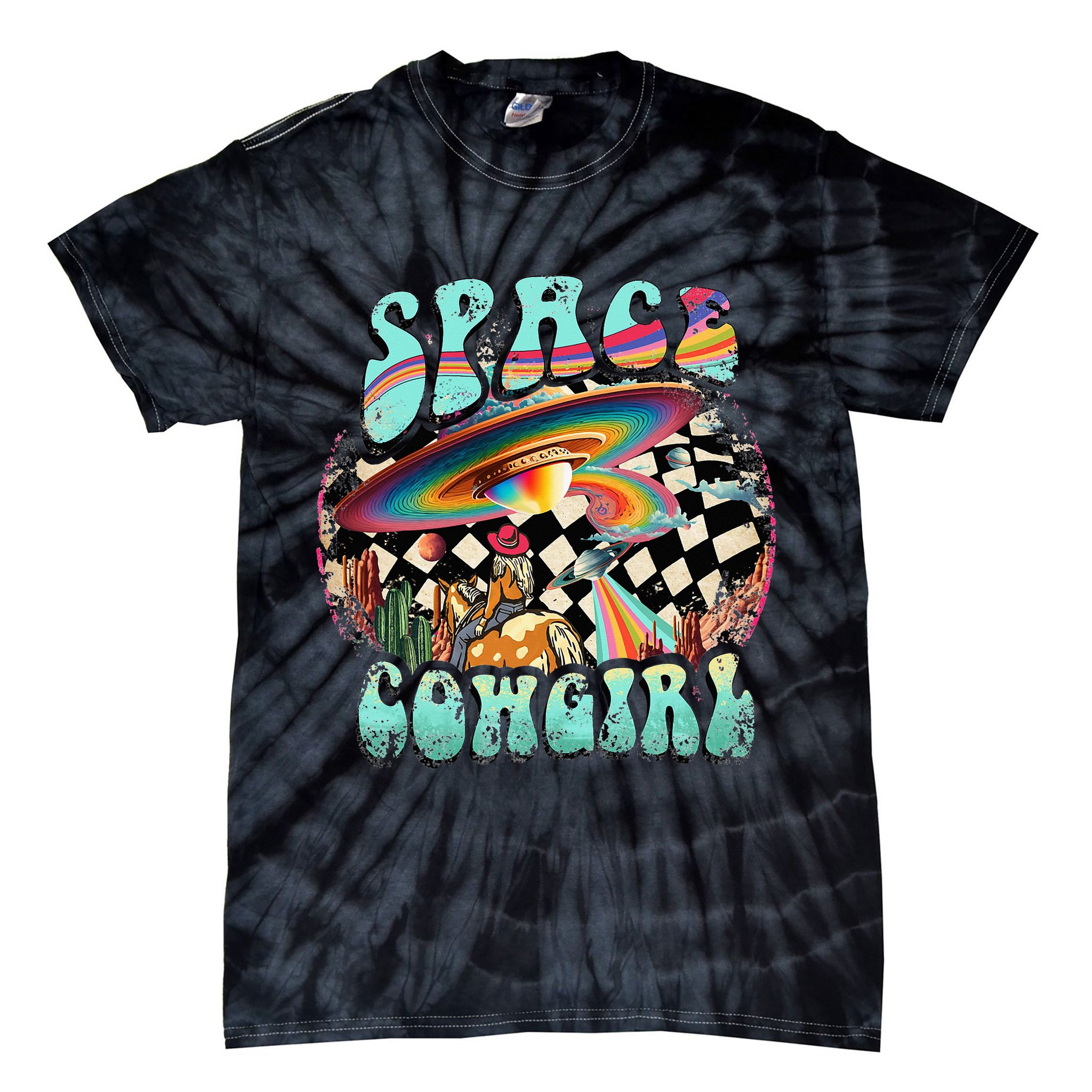 Rodeo Space Cow Yeehaw Retro Cow Country Tie-Dye T-Shirt