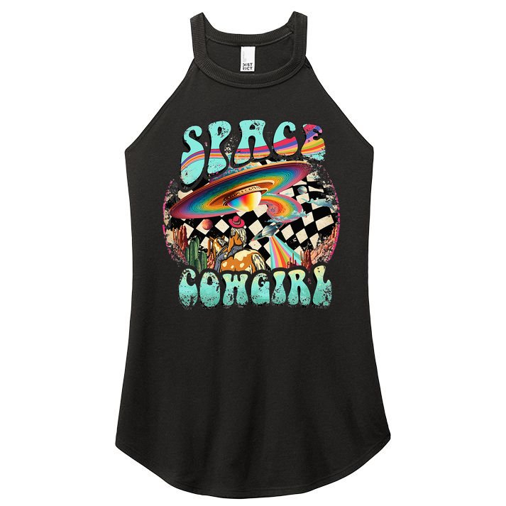 Rodeo Space Cow Yeehaw Retro Cow Country Women's Perfect Tri Rocker Tank