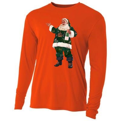 Retro Santa Claus Champagne Christmas Ing Party Xmas Cute Gift Cooling Performance Long Sleeve Crew