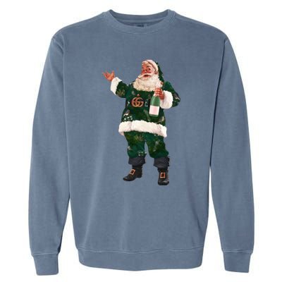 Retro Santa Claus Champagne Christmas Ing Party Xmas Cute Gift Garment-Dyed Sweatshirt