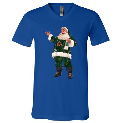 Retro Santa Claus Champagne Christmas Ing Party Xmas Cute Gift V-Neck T-Shirt