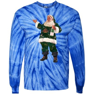 Retro Santa Claus Champagne Christmas Ing Party Xmas Cute Gift Tie-Dye Long Sleeve Shirt