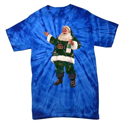 Retro Santa Claus Champagne Christmas Ing Party Xmas Cute Gift Tie-Dye T-Shirt