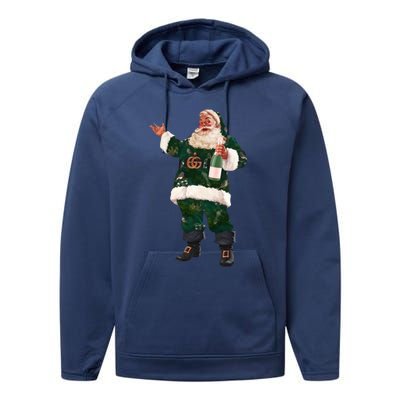 Retro Santa Claus Champagne Christmas Ing Party Xmas Cute Gift Performance Fleece Hoodie