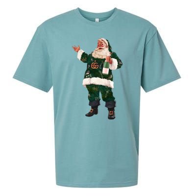 Retro Santa Claus Champagne Christmas Ing Party Xmas Cute Gift Sueded Cloud Jersey T-Shirt