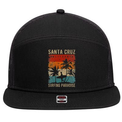 Retro Santa Cruz California Surfing Santa Cruz 7 Panel Mesh Trucker Snapback Hat