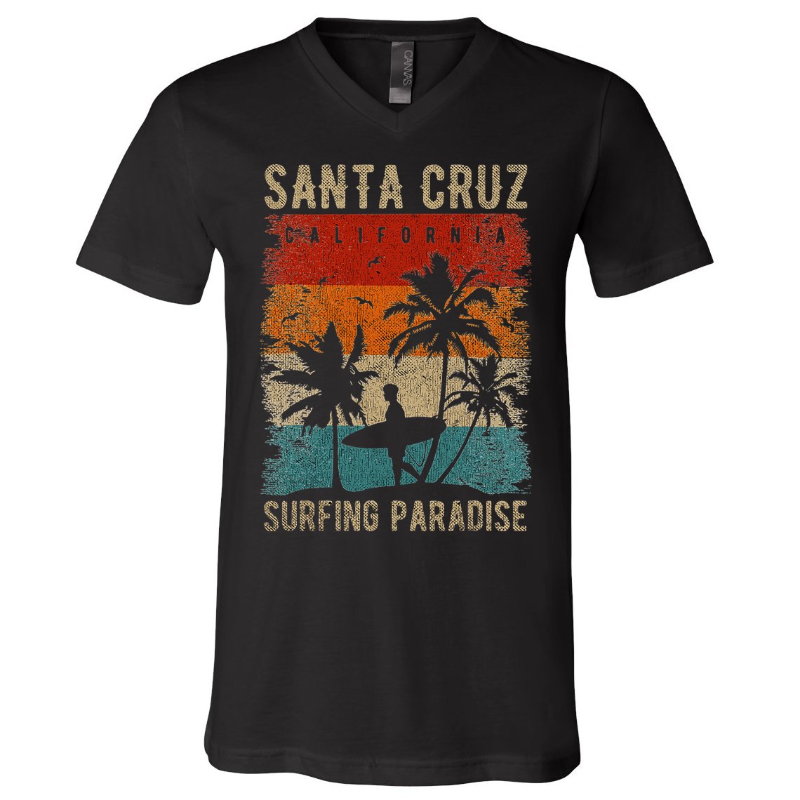 Retro Santa Cruz California Surfing Santa Cruz V-Neck T-Shirt