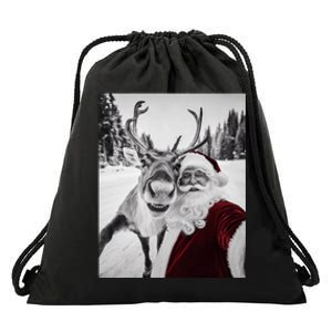 Reindeer Selfie Christmas Party Selfie Funny Reindeer Xmas Drawstring Bag