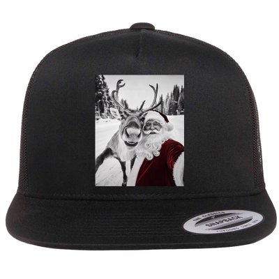 Reindeer Selfie Christmas Party Selfie Funny Reindeer Xmas Flat Bill Trucker Hat