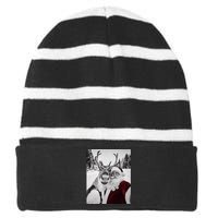 Reindeer Selfie Christmas Party Selfie Funny Reindeer Xmas Striped Beanie with Solid Band