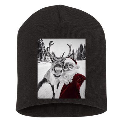 Reindeer Selfie Christmas Party Selfie Funny Reindeer Xmas Short Acrylic Beanie